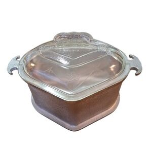 Vtg Guardian Service Hammered Aluminum Triangular Casserole 2.5Qt w/Glass Lid
